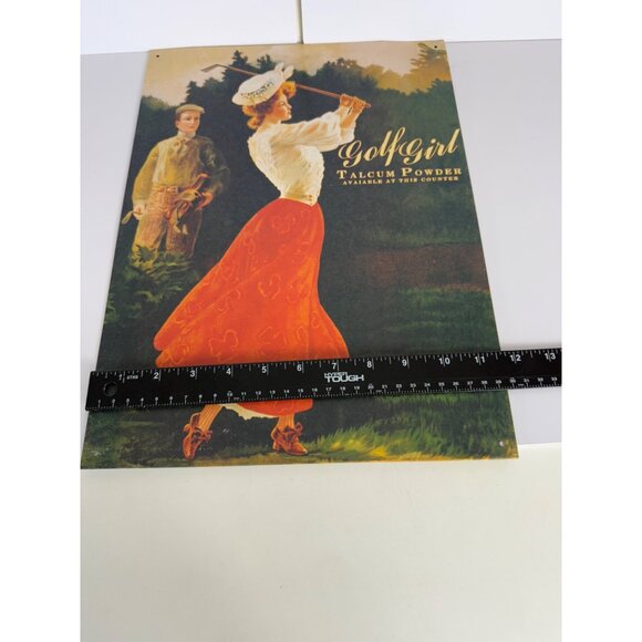 Metal Golf Girl Wall Sign VTG Talcum Powder Ad Bathroom Decor Victorian Golfer - Picture 9 of 10